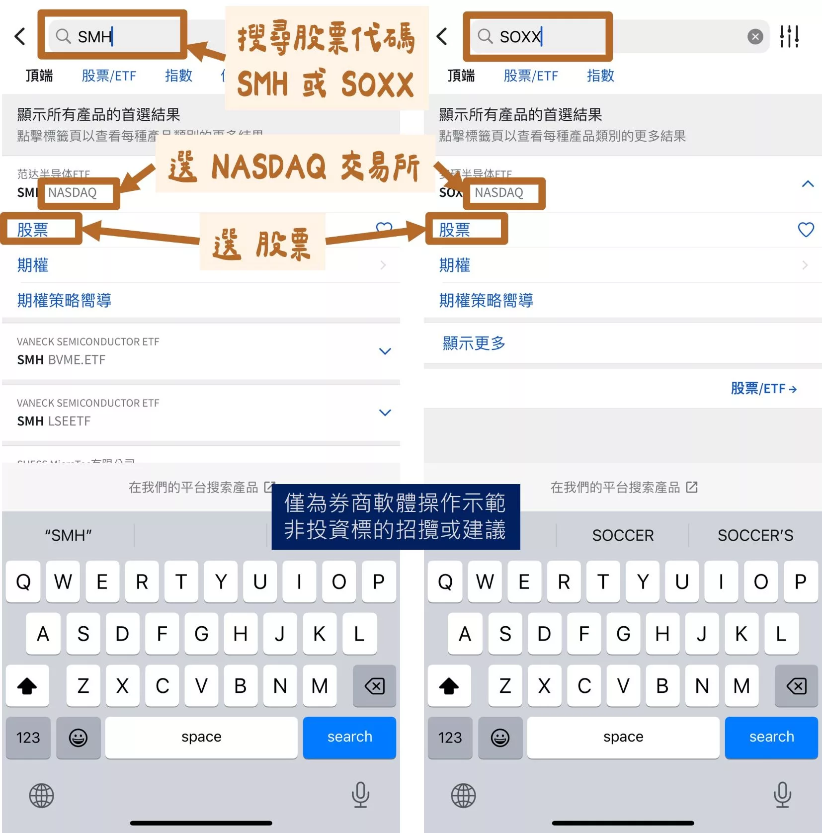 SMH、SOXX 差在哪?2026 美國半導體 ETF 成分股、績效比較 SMH、SOXX 下單的操作介面範例(IBKR APP)