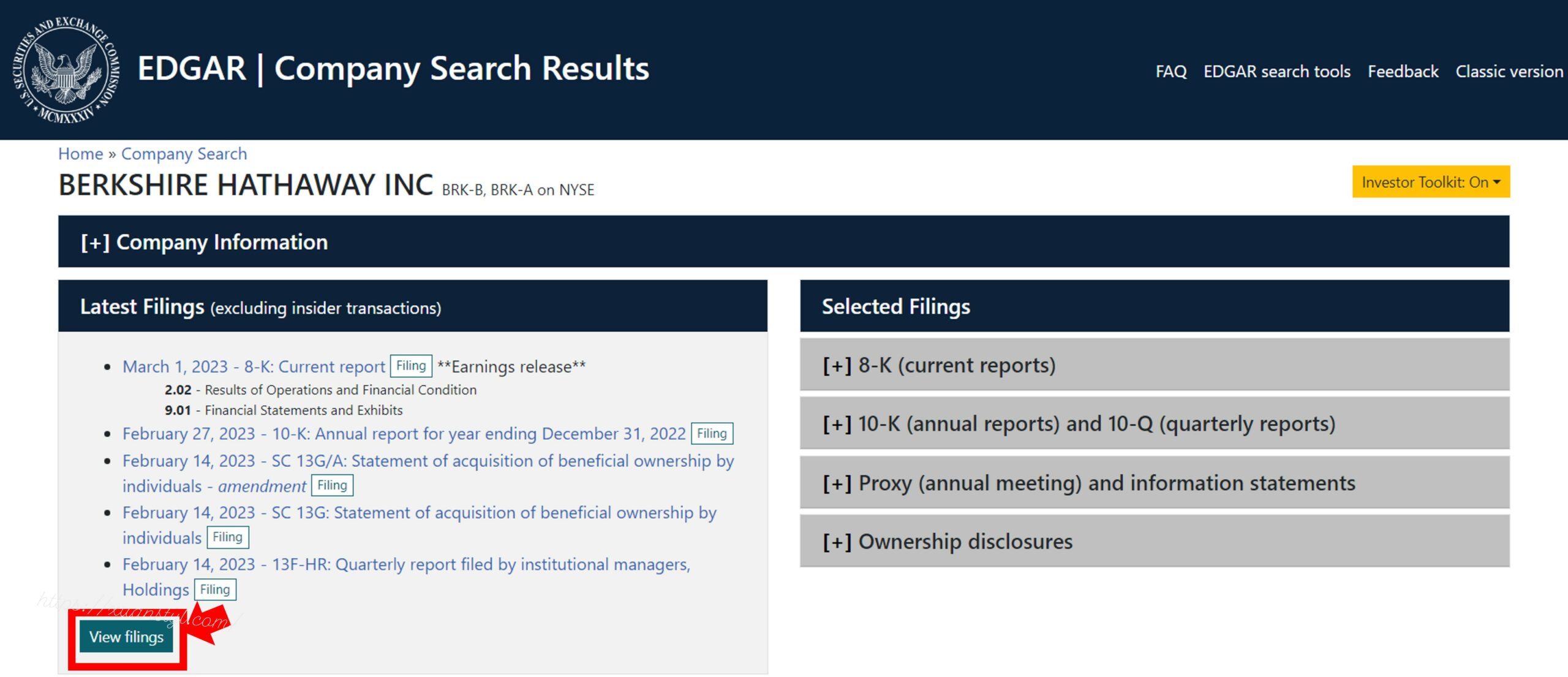 SEC官方網站看13F報告：點選view filings
