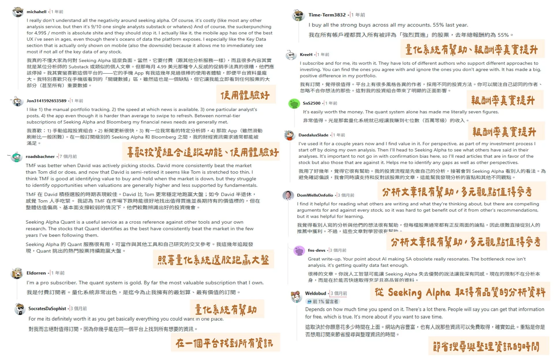 Seeking Alpha Premium評價|訂閱費用與 2026 年使用心得 Reddit 網友對 Seeking Alpha Premium 的正面評價(2026/5/29 截圖)