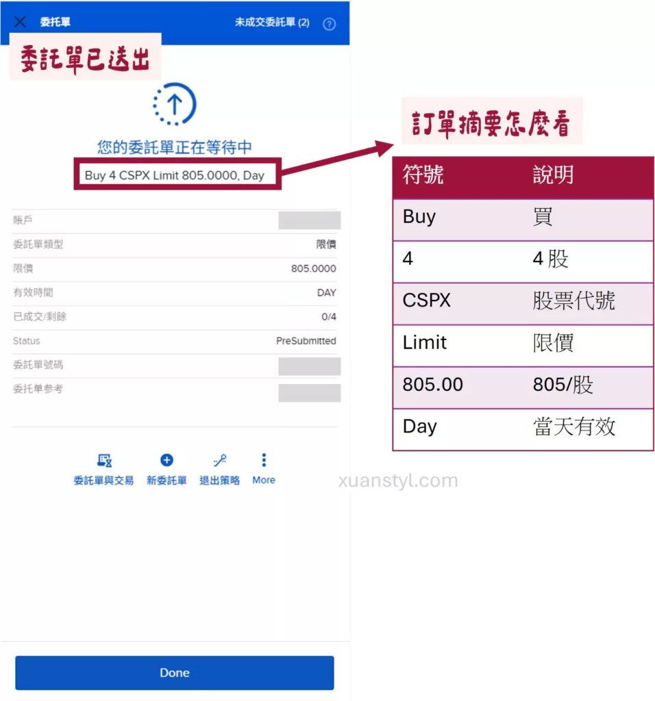 IB下單教學:2026 盈透證券買美股、ETF 步驟 (網頁及手機 App) 愛爾蘭 ETF 委託單送出畫面 & 訂單摘要教學